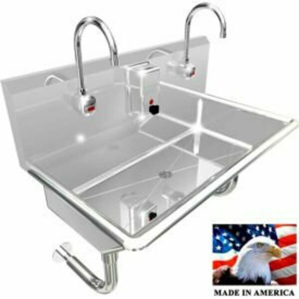 Best Sheet Metal. BSM Inc. Stainless Steel Sink, 2 User w/Electronic Faucets Round Tube Wall Mounted 36"L X 20"W X 8"D 021E36208R